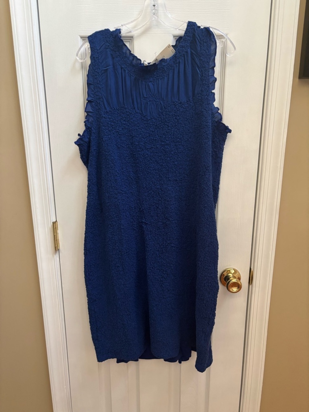 Anthropologie Navy Ruffle-Trim Textured Lined Dress, Size XL, NWT - Picture 4 of 9